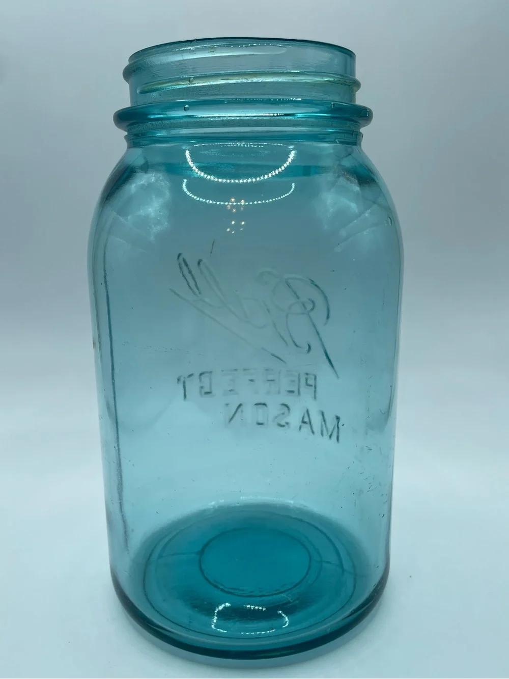 Antique Blue Ball Quart Jar 1910-1923, Perfect Mason, Mold 6, No Lid